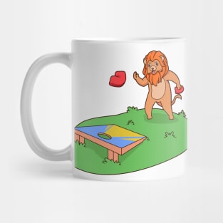 Lion playing cornhole Mug